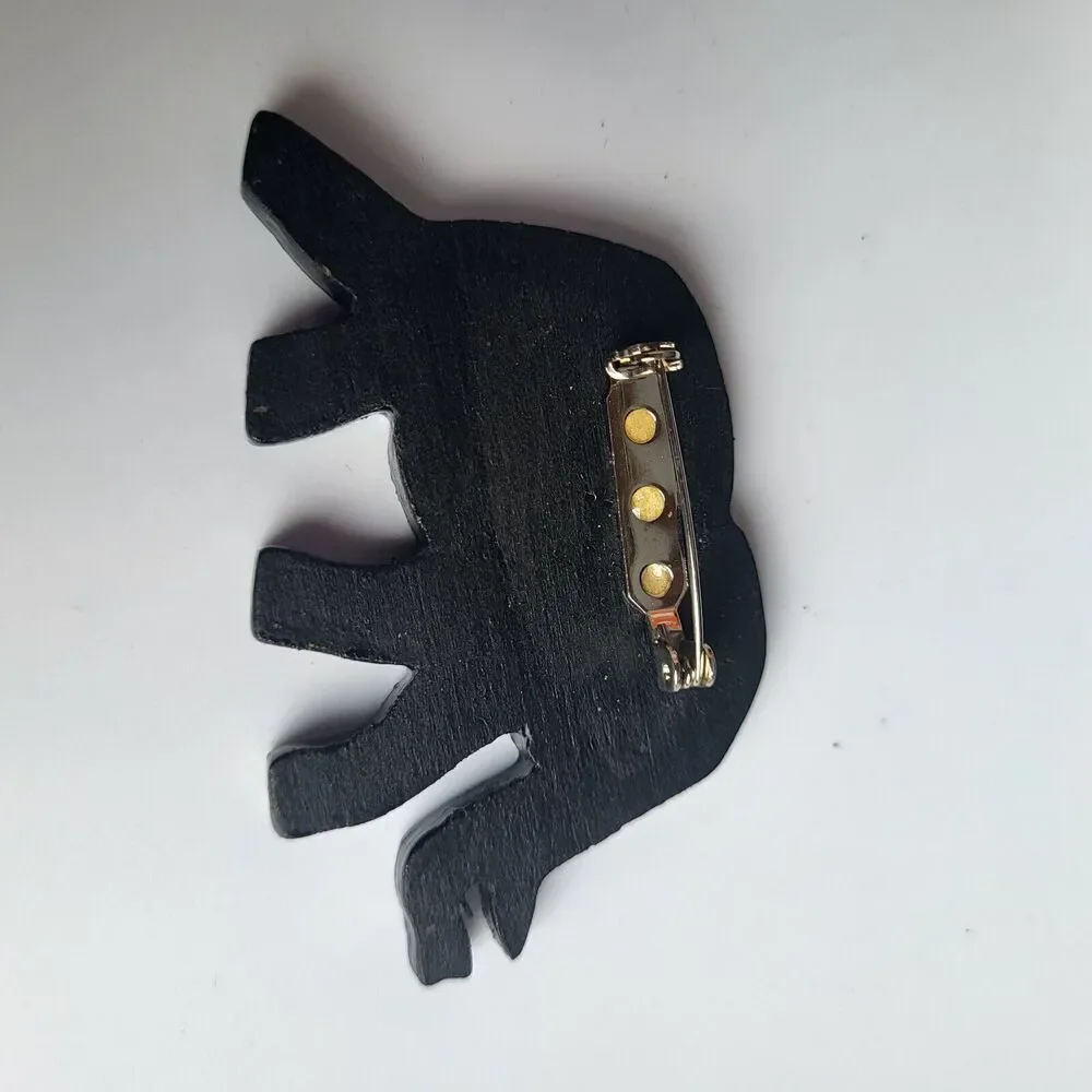 Artisan Hand Painted Elephant Pin Brooch Enamel on Wood 2.5 in
